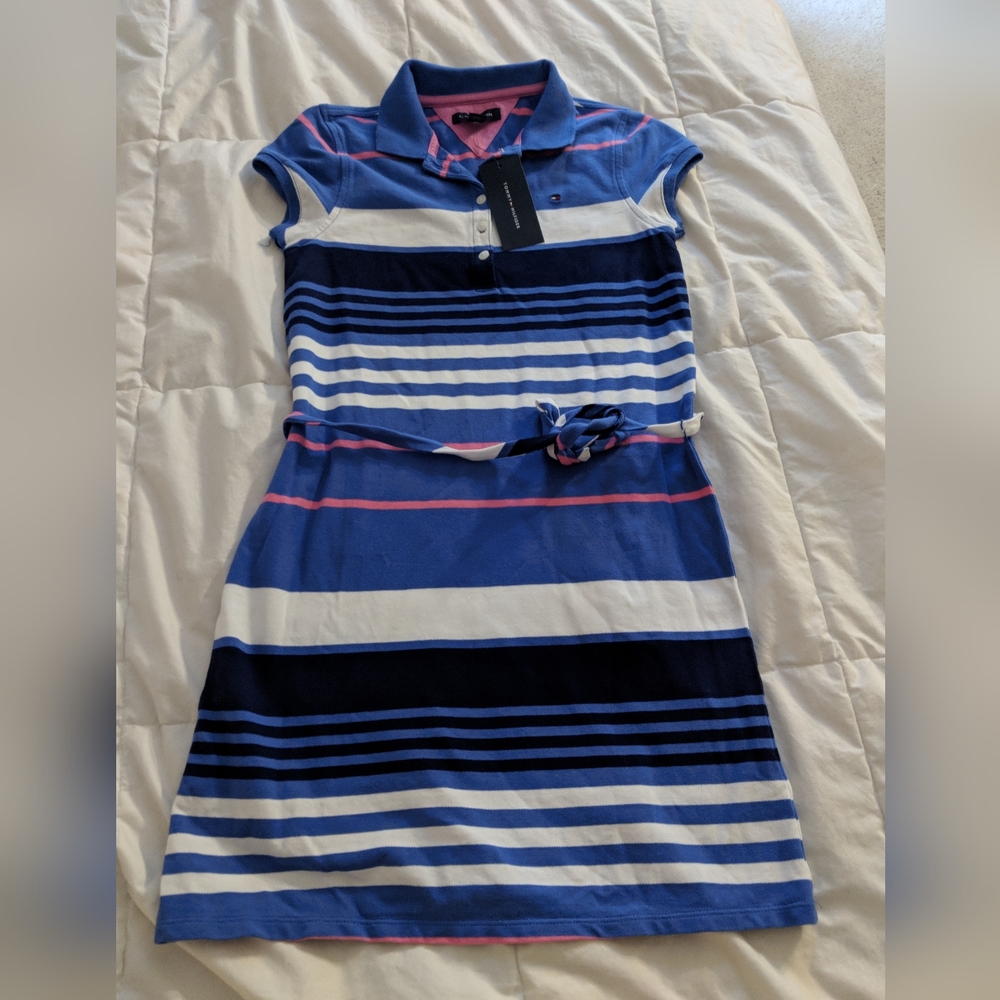 NWT Tommy Striped Girls Dress Size medium 8-10 Yrs.